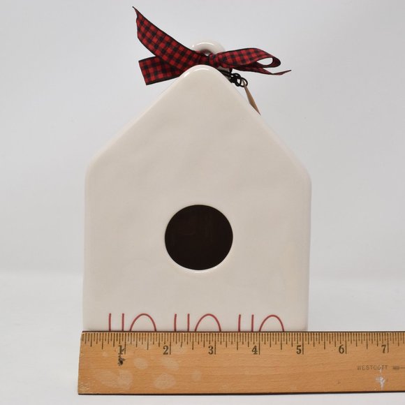 Rae Dunn Ho Ho Ho Birdhouse Ribbon Tag New Square Christmas Holiday White Red - Picture 8 of 11